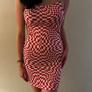 pink & white checkered bodycon dress